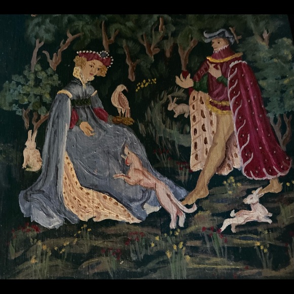 Hand painted Medieval Tapestry on Wood - Picture 2 of 5